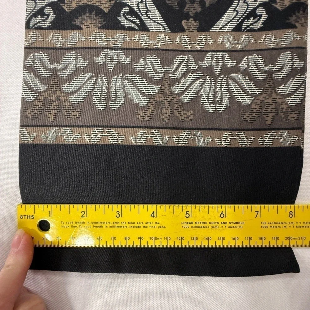 Damask Print Scarf Skinny Long Neck Brown Black Tan Patterned About 59x8 In